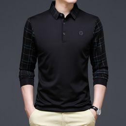 Men's Polos Ymwmhu Fashion Solid Shirt Men Korean Clothing Long Sleeve Casual Fit Slim Man Button Collar Tops 230308