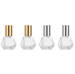 8ml Mini Portable Polygonal Clear Glass Roller Bottle Travel Roll On Bottle with Stainless Steel Ball Gold Silver Cap SN5165
