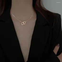 Chains Double Heart Pendants Necklaces Geometric Gold Silver Plated Chain Choker For Women Metal Jewellery Gift