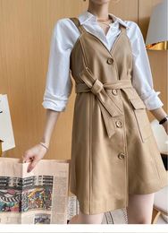 Casual Dresses 2023 Autumn Women's High Quality Sheepskin Real Leather Dresss C166