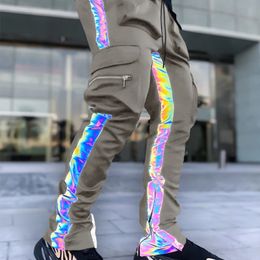 Pantaloni da uomo Sport all'aria aperta Pantaloni riflettenti da corsa notturna Pantaloni cargo hip-hop europei e americani estivi 230309