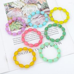 Charm Bracelets Japanese And Korean Style Fashion Jujube Type Imitation Jade Elastic Bracelet For Women's Colorful Jewelry Women
