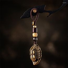 Keychains Lucky Leaf Peanut Brass Keychain Handmade Creative Copper Pendants Bring Wealth Chinese Feng Shui Car Key Chain Hangings Charms