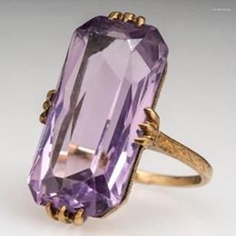 Wedding Rings Gorgeous Female Long Shape Purple Finger Ring Luxury Big Crystal Zircon Stone For Women Yellow Gold Promise Engagement