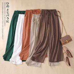 Women's Pants Capris Cotton linen sports casual pants female large size spring and summer fashion literature drawstring high waist wide leg pants 230309