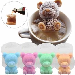 Ice Cream Tools 3D Ice Cube Maker Little Teddy Bear Shape Chocolate Cake Mould Tray Ice Cream DIY Tool Whiskey Wine Cocktail Silicone Ice Mold Z0308