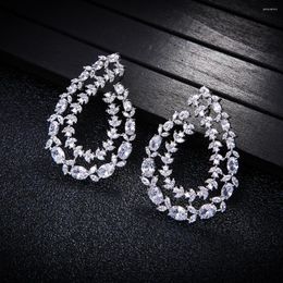 Stud Earrings 50mm Luxury For Women Wedding Zircon Crystal CZ DUBAI Bridal Boucle D'oreille Femme E7012