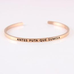 Bangle Rose Gold Color316L Stainless Steel Engraved ANTES PUTA QUE SUMISA Mantra Bracelet Elegant