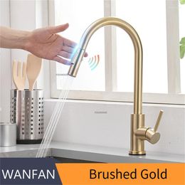 Kitchen Faucets Smart Touch Stainless Steel Sink Pull Down Water Tap 360 Faucet Sprayer Home Improvement Cold Mixer