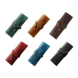 Pencil Bag Multifunctional Leather Pen Holder Travel Portable Roll Up Pouch For School Supplies