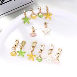 Dangle Earrings Ocean Beach Style Drop For Women Yellow Green Pink Enamel Starfish Shell Gold Color Crystal Ear Clip Fashion Jewelry