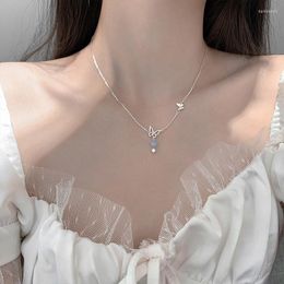 Chains 2023 Fashion Women Blue Crystal Butterfly Pendant Clavicle Chain Necklace Women's Sexy Party Jewerly