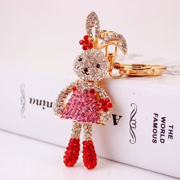 Key Rings Crystal Long Ear Rabbit Flower Key Chains Holder For Car Women Keychains Keyrings Purse Bag Pendant llaveros K254