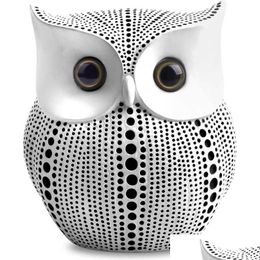 Decorative Objects Figurines Small Crafted Owl Statue Bundle With Black And White For Home Decor Accents Living Room Bedroom Offic Dhut0