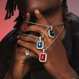 Hip Hop Collares colgantes para hombres Luxury brillante colorido circonía cadena de cuerda de acero inoxidable en el cuello joyería de rapero