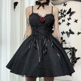 Casual Dresses Coolfel Dark Looks Black Lolita Jacquard Slip Dress Lace Waist Princess Girls Party Cosply Cos