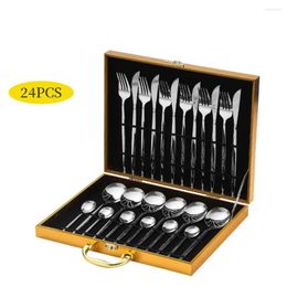 Dinnerware Sets 24PCS Cutlery Golden Fork Set Stainless Steel Luxury Camping Tableware For Kitchen Dishwasher Safe