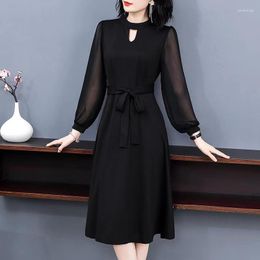 Women's Blouses Long Sleeves Blouse Women Elegant Casual Slim Ladies Party A-line Dresses Black 3XL Comfortable