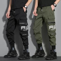 Mens Pants Men Ribbons Cargo Hip Hop Pockets Joggers Casual Sweatpants Male Tactical Streetwear Techwear 230309