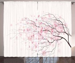 Curtain Pale Pink Curtains For Living Room Sakura Branch With Cherry Flowers Tender Japanese Spring Window Drapes Kids