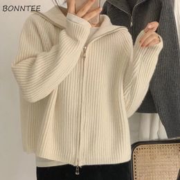 Women's Knits Tee's Tees Sweater Cardigan Women Spring Solid Vintage Allmatch Elegant Zipper Loose Daily Soft Sweet Simple Casual Knitwear 230308