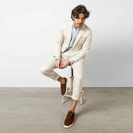 Men's Suits Latest Coat Pants Design Ivory Linen Business Men Wedding Groom Tuxedo 2Piece Terno Masculino Costume Homme Man Blazers