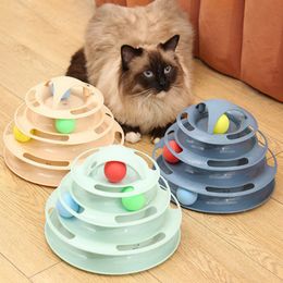 Cat Toys 4 Levels turnable Tower Tracks with balls cat toy Interactive Intelligence Training fun stick for s accessories 230309