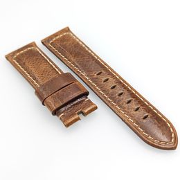 24 mm Brown Waxy Crack Calf Leather Watch Band Strap Fit For PAM PAM 111 Wirst Watch