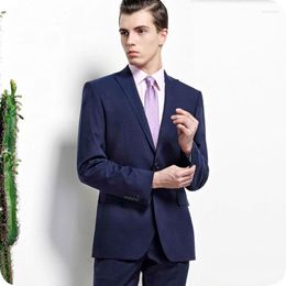 Men's Suits Navy Blue Men For Wedding Business Peaked Lapel Custom Tailored Tuxedos Slim Fit Formal Man Prom Blazer 2pieces