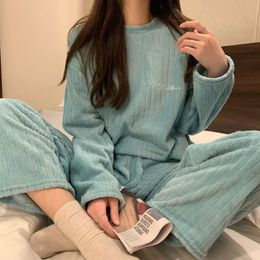 Women's Sleepwear SABINAX Woman Winter Fleece Pyjamas Thick Warm Suits Loose Long-sleeved Loungewear Solid Sleepwear Homewear Women Clothing 230309