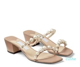 Summer Amara Женщины Sandalp Slippers Croky Heels Mule Square Toe Lady Pumps Dress Wedding Eu35-43.box