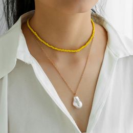 Pendant Necklaces Gold Plated Chain Rice Beads Multi Layers Clavicle Necklace With Pearl For Women Creative Ethnic Jewellery