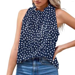 Women's Tanks Fashion Women Sleeveless Shirt Halter Neck Pleated Floral Print Tank Tops Blouse Summer Casual Tunic Female Clothing