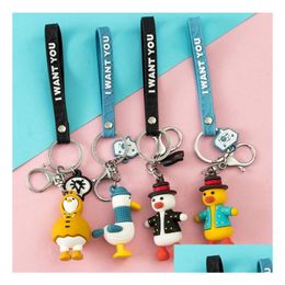 Pendants Creativity Cute Raincoat Duck Keychain Pendant Refuelling Ducks Key Ring Personality Creative Small Gift Bag Keychains Drop Dhh3O