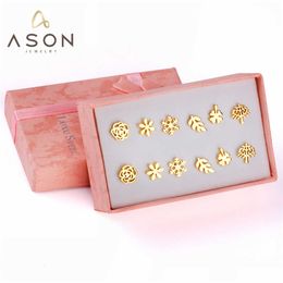 Charm ASONSTEEL 6pairs/Box Surgical News Vintage Women's d Earrings Set Snowflake Piercing Stainless Steel Modern Gold Colour 2023 L230309