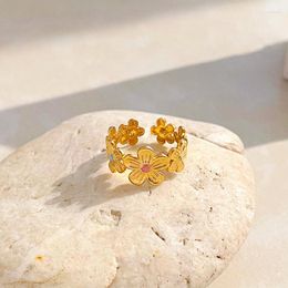 Cluster Rings Minar Exquisite Candy Colour Enamel Flower Charm For Women Girls 18K Gold Plated Stainless Steel Adjusting Open Finger Ring