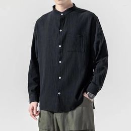 Men's Casual Shirts Shirt Men Clothing Harajuku Long-Sleeved Loose Stand Collar Single-Breasted Chemise Homme Autumn Fashion Black Blusas