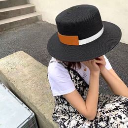 Patchwork Ribbon Women Straw Hats Striped Ventilation Wide Brim Hats for Lady Summer Beach Sun Protection Caps