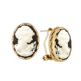 Charm 6 Colors Oval Lady Queen Cameo d Earrings For Women Gold Color Pink Blue Gray Earring Fashion Jewelry L230309