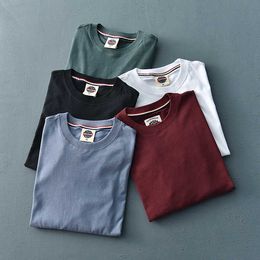 Men's T-Shirts 8030# Autumn Winter New Men's Fashion Simple Long Sleeve O-neck 100% Cotton Solid Colour T-shirt Washed Old Casual Tops 10colors G230309