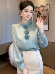 Women's Blouses High-End Luxury Blouse For Women 2023 Spring And Autumn Long Sleeve Three-Dimensional Flower Temperament Ladies Blusas