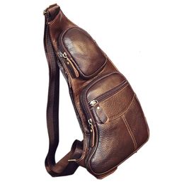 Evening Bags Men Genuine Leather Cowhide Vintage Sling Chest Back Day Pack Travel Fashion Cross Body Messenger Shoulder Bag High Quality 230309
