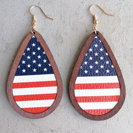 Dangle Earrings & Chandelier United States 4th July Patriotic Jewellery For Women 2023 Wooden Teardrop Bezel American Flag WholesaleDangle