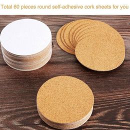 Table Mats 60pcs Non-Slip Self Adhesive Cork Coasters Round Sheets Cup Pad DIY Home Bar Kitchen Accessories