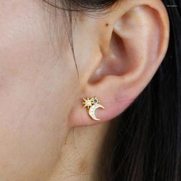 Stud Earrings 2 Colors 925 Steling Silver Moon/Star Shape Cute Dainty Jewelry For Women Wedding Gift 2023 Summer Cool Style