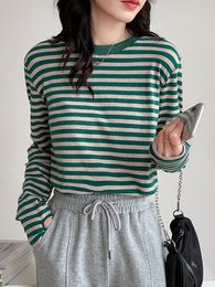 Women's TShirt Korea Cotton T Shirt Women Autumn TShirt Woman Casual Top Tee Female Green Black Striped Long Sleeve Tshirt Basic Winter 230309