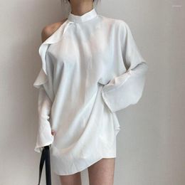 Women's Blouses Korean Chic Irregular Ladies White Shirts Elegant Asymmetrical Off Shoulder Long Sleeve Loose Women Blouse Tops 2023 Blusa