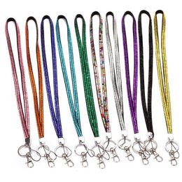 School Supplies Candy Colours Rhinestone Neck Strap Crystal Lanyard With metal Clip Multi Colour diamond Lanyard for cell phone ID card SN5163