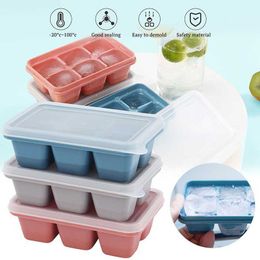 Ice Cream Tools Ice Cube Maker Tray 6 cell Ice Cube Maker Mold With Lid For Ice Cream Party Whiskey Cocktail Cold Drink Ice Mold Kitchen Tool Z0308