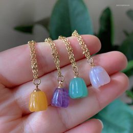 Pendant Necklaces Small Stone Stainless Steel Chains Choker Natural Amethysts Pink Crystal Aventurine Quartz Necklace Femme Girl